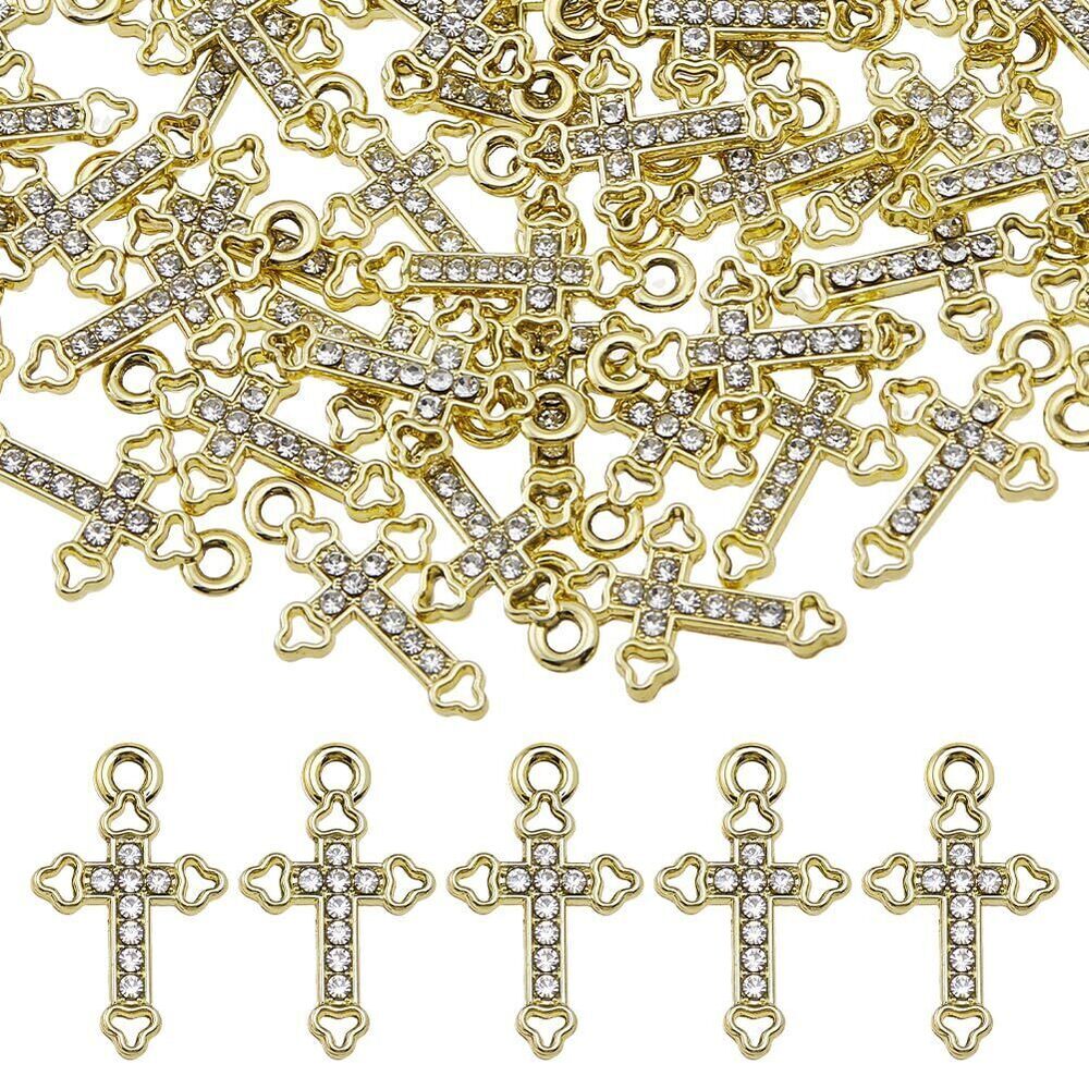 4010 60Pcs Cubic Zirconia Cross Charms Alloy Rhinestone Cross Pendant Light